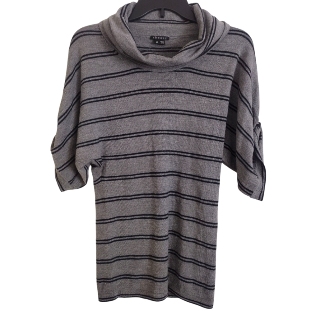 Theory Akiko wool grey dark navy Striped Cowl Neck Top size S/P
